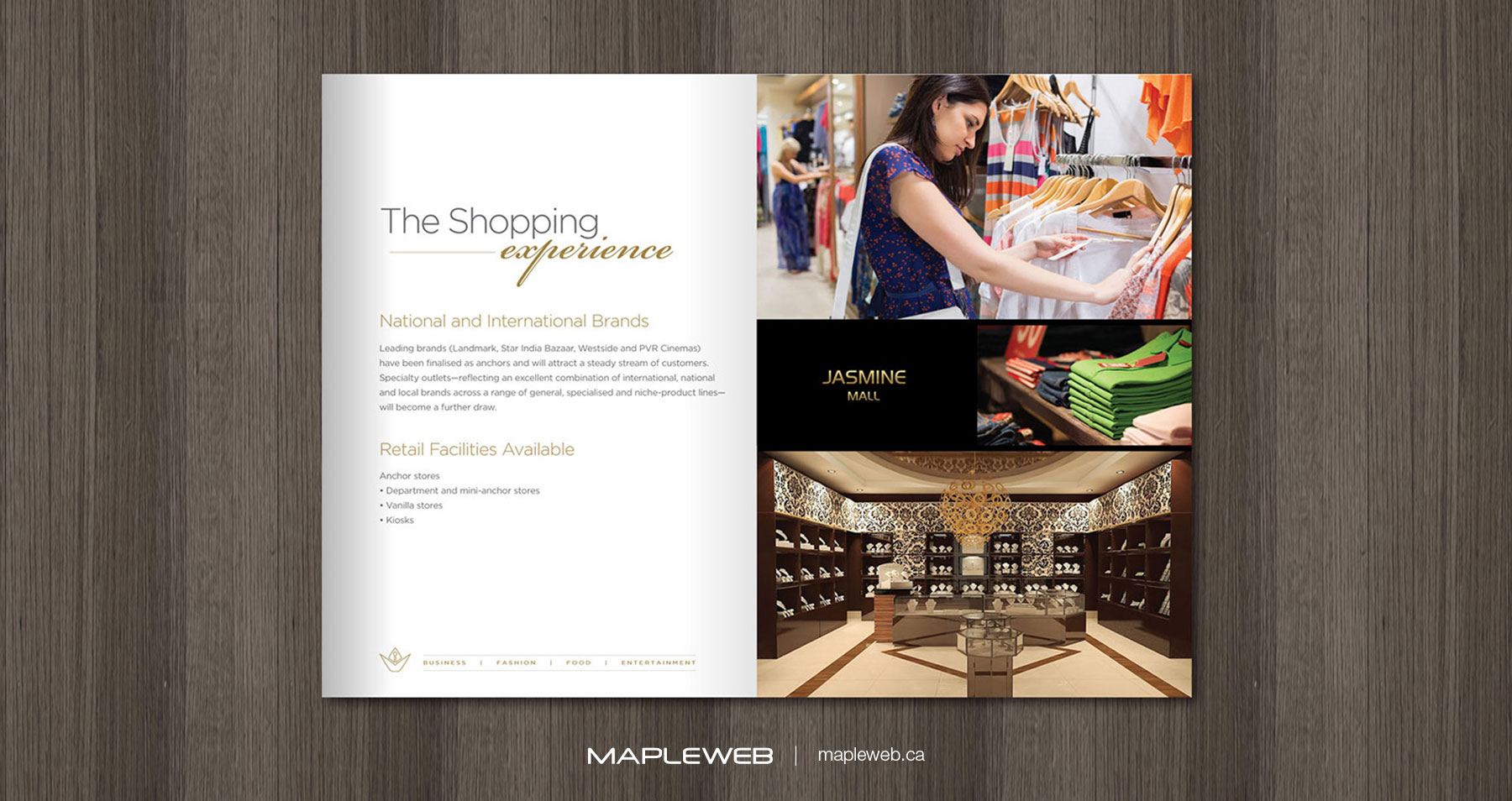 Jasmine Mall Brand design by Mapleweb Brochure Displaying Jewelry and Female Clothes